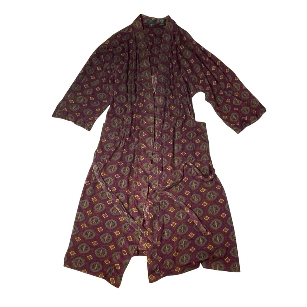 Saddlebred Cotton Robe One Size Burgundy Medallion Boho Lounge Vintage Inspired